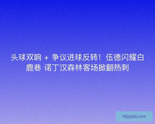 头球双响 + 争议进球反转！伍德闪耀白鹿巷 诺丁汉森林客场掀翻热刺